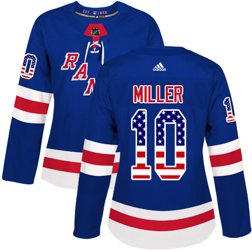 Adidas Rangers #10 J.T. Miller Royal Blue Home Authentic USA Flag Women's Stitched NHL Jersey